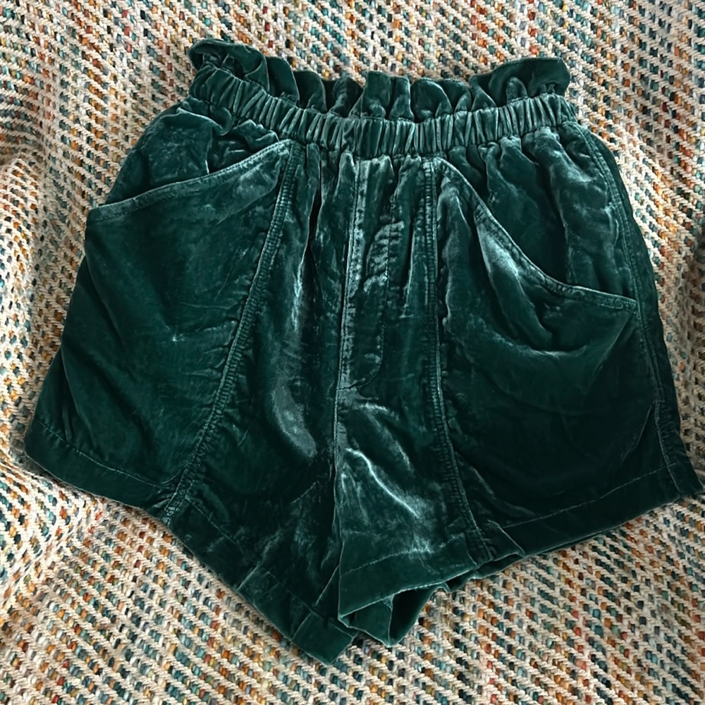 Free People Velvet High-Waist Forest Green Shorts